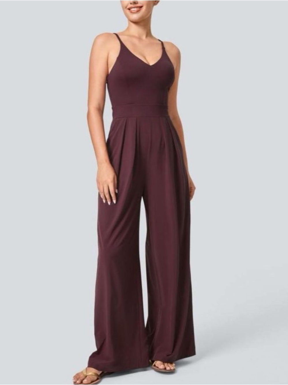 Halara Breezeful Women's Wide-Leg Spaghetti Strap Jumpsuit in Burgundy No Size